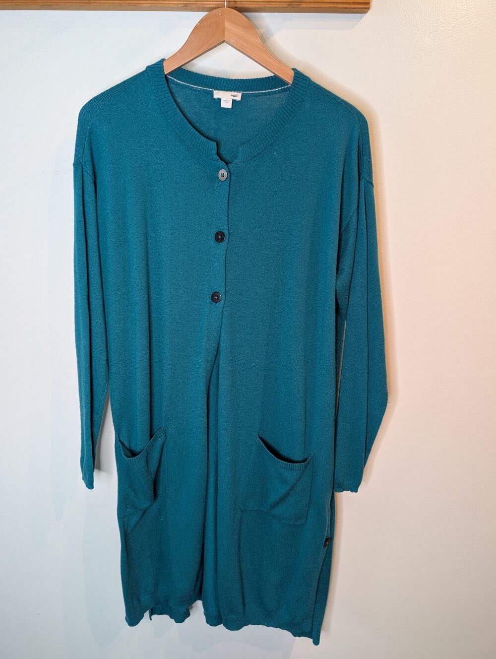 J.Jill Teal Blue Long Cardigan Sweater Dress Pockets Cozy Wool Blend Large